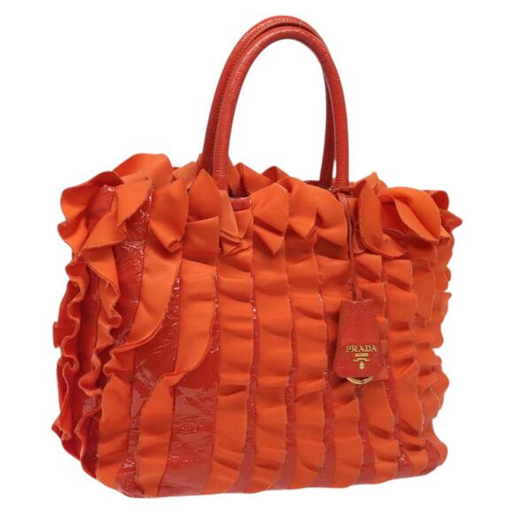 PRADA Hand Bag Nylon Orange Gold - Picture 1 of 12